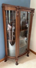 Antique Curved Glass Oak Curio Cabinet 65’h x 36″w x 15″d