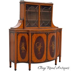 Antique George III Satinwood Inlaid Figural drawing cabinet server sideboard