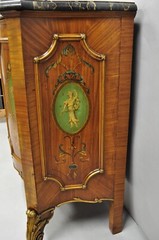 French Louis XV Adam Style Marble Top Kingwood Hand Painted Commode w/ Drawers