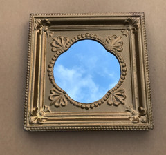 VTG Decorative Salvaged Tin Ceiling Gold 23″ SQ. Thick Metal Mirror Old 1613-25B