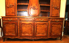 French Antique Burled Walnut Louis XV Buffet Cabinet With Grand Father Clock