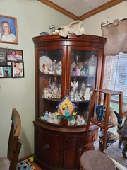 Antique Primitive Colonial Cherry Wood Wavy Glass Corner Cupboard China Cabinet