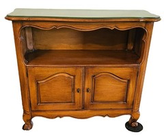 French Country 1950s Maple Hall Entry Cabinet Side Table Dry Bar Leather Top