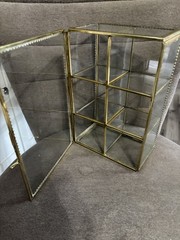 Vintage Hollywood Regency Brass And Glass Tabletop Curio 6 Compartment Display