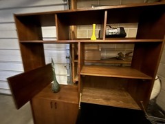 Mid Century Walnut Veneer Room Divider Display Storage Cabinet with Bar Desk MCM