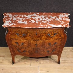 Lombard commode dresser 3 drawers inlaid Louis XV style marble 20th century