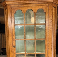 D. R. Dimes tiger maple corner cupboard with very pronounced allover tiger grain