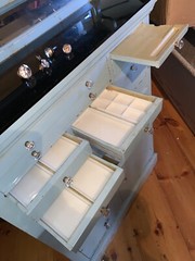 Antique Dental Cabinet Powder Blue Sea Foam Wood Painted Glass Black