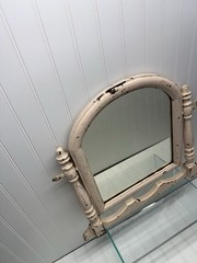 VTG Salvaged Shabby Rustic Blush Pink Wood Mirror Dresser Mount
