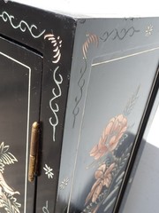 Vintage Chinese Asian Black Lacquer Chinoiserie Cabinet Side Table