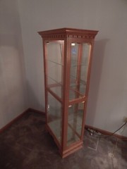 Vintage Curio Cabinet Wood & Glass; Lighted, Mirrored, Glass Shelves Eagle Ind.
