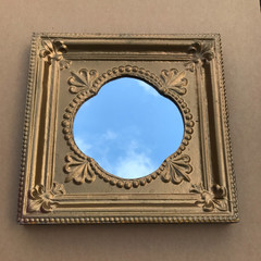 VTG Decorative Salvaged Tin Ceiling Gold 23″ SQ. Thick Metal Mirror Old 1614-25B