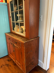 American Stepback Cupboard, 19th Century, Original Red Paint, York County PA