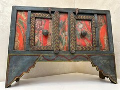 Rare Antique Hand-Painted Wooden Cabinet Cupboard Chest – Folk Art Rustic Decor