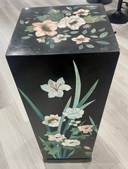 Oriental Asian Chinoiserie Lacquered Media Storage Cabinet Birds Flowers Texture