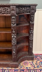 Antique French Renaissance Revival Style Carved Bookcase Bookshelf Oak c.1890s