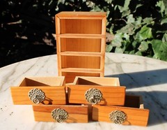 Mini Pine Wooden Vintage Storage Cabinet Chest Four Drawers-Brass Handles
