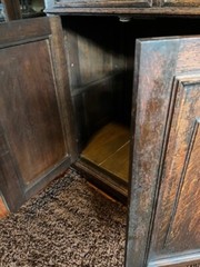 antique hutch cabinet – marble top, beveled glass doors and beveled mirror.