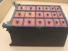 ORIGINAL OLD AMERICAN MADE SMALL 18 DRAWER WOODEN SPICE OR VALUABLES CABINET