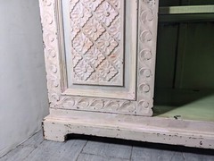 Vintage Shabby Chic Painted Floral Carved Wood Cabinet – Morrocan Indian Shelf