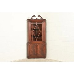 Baker Furniture Style Georgian Flame Mahogany Corner Cabinet, Circa 1940s