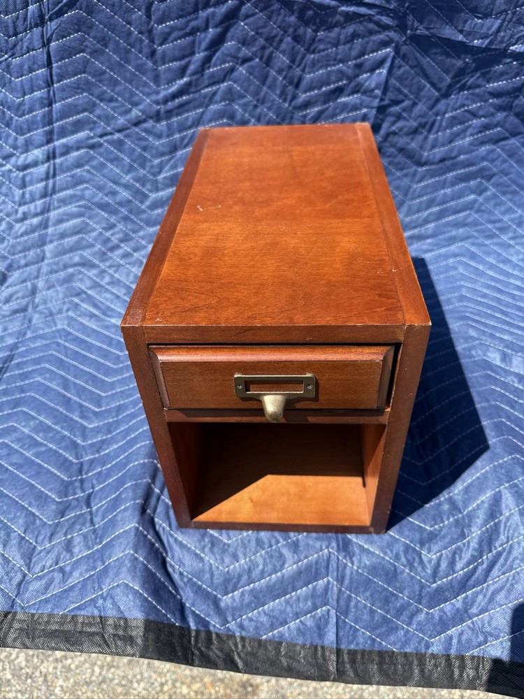 Wood Card Catalog File Drawer Desktop Organizer