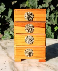 Mini Pine Wooden Vintage Storage Cabinet Chest Four Drawers-Brass Handles