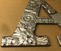 Decorative Salvaged Tin Ceiling 16″ Patchwork Shabby Silver Letter A Old 224-26B