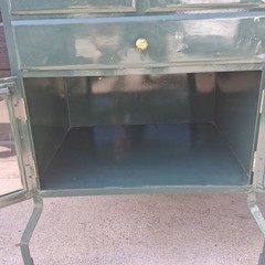 1920’s French Industrial Medical Apothecary Cabinet Hutch Metal Glass Top Doors
