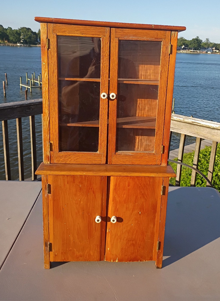Antique Child’s size Wooden Step Back Cupboard Cabinet