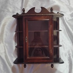 Vintage Curio Wood Cabinet With Glass Door Knick Knack Shelf Trinket Holder