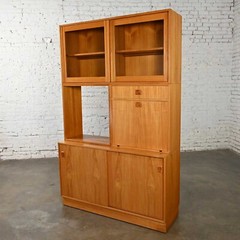 Scandinavian Modern Teak 4 Part Triple Stacked Secretary Display Cabinet Dry Bar