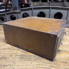 Two Drawer Oak Card Catalog File Cabinet, 15 1/2” Wide, 16” Deep, 6 1/2” Tall.