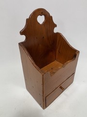 Vintage Wood Wall Candle Box Drawer Heart Cutout Primitive Country Decor Heart