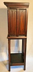 Antique French or Belgian Carved Oak Gothic Sacistry or Vestment Cabinet 51.5” H