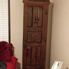 Antique Handmade Wooden Cabinet with Raised Panel Door and Pull Handle