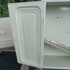 Vtg Metal Storage Cabinet Art Deco Chippy Green freestanding Or WALL Mount 13″