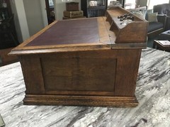 Antique “CLARK’S ONT” Oak Spool Cabinet, 4 Drawers, Slant top desk.  EXC COND