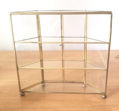 Vintage Brass Glass Feature Display Case,Curios Tabletop Cabinet 8.5″ Tall