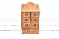 Vintage/Antique Primitive Tabletop Or Wall Spice Cabinet Drawers Chest 8 Drawer