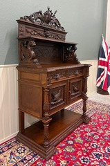 Antique French Renaissance Revival Hunt Buffet Server Sideboard Dark Oak 19C