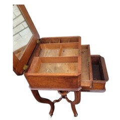 19th C. American Victorian Solid Walnut Sewing Cabinet Jewelry Box Stand /Mirror