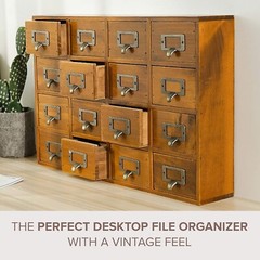 16 Drawers Wood Apothecary Medicine Cabinet Label Holder Card Catalog Organizer