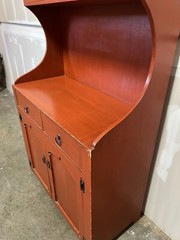 Vintage Painted Red Cupboard China Cabinet ~ 1950s Primitive style