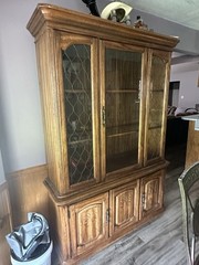Two Piece Vintage China Cabinet Set Brown Glossy Finish