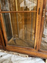 c1890 oak upright 2 door display cabinet 6’w x 85”h x 20”d – Four glass shelves