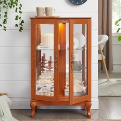 2 Door Curio Cabinet with Tempered Glass and Mirror, Lighted Display