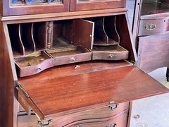 Antique Mahogany Chippendale Drop Front Secretary Desk 4 Serpentine Drawers Key