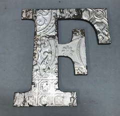 Decorative Salvage Tin Ceiling 16″ Patchwork Silver Metal VTG Letter F 222-25B