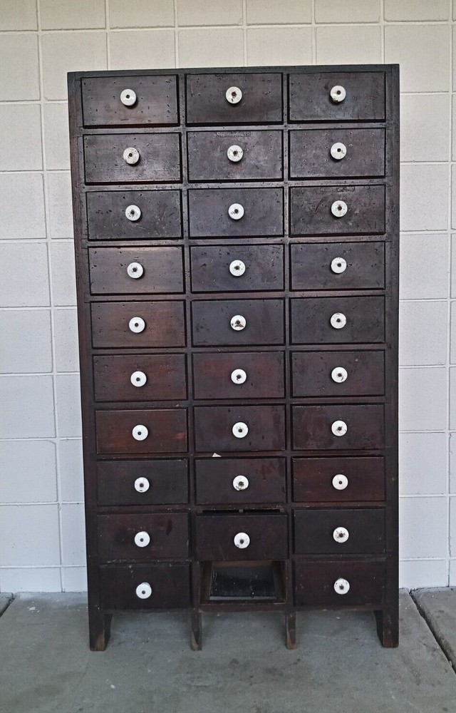 Loaded full 57″ Antique Apothecary Hardware Cabinet 30 Drawer Industrial We Ship